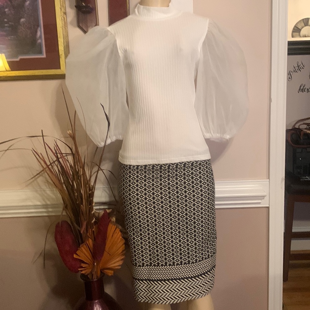 Top stretch material, balloon sleeves see through